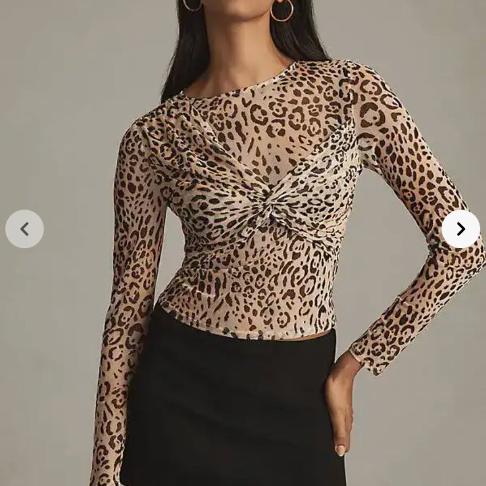 Anthropologie Sarah Hann Emma Leopard Mesh Top - Size M - NWT
